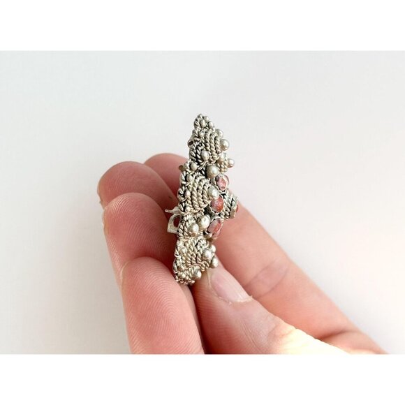 Israeli Made Coral Filigree Beaded Sterling Silver 935 Vintage Pendant - Picture 8 of 10